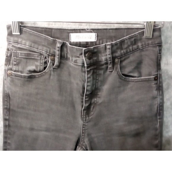 Madewell Jeans Sz 26 Black 9 Inch High Rise Skinny Distressed Raw Hem Light Wash - Picture 3 of 16